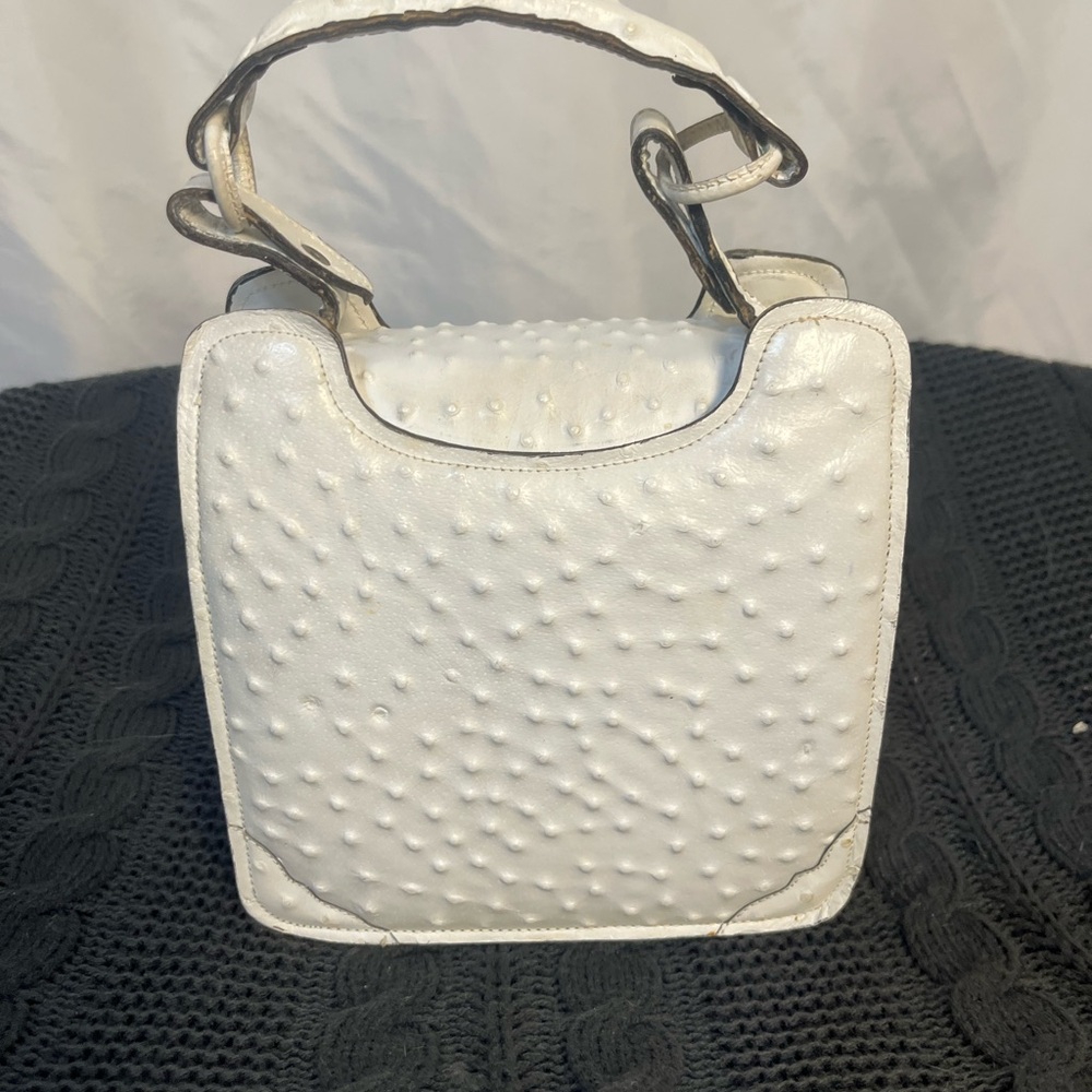 Chic White Vintage Ostrich leather Mini Bag